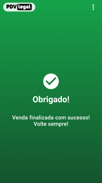 Tela do PDV Legal confirmando venda finalizada com sucesso